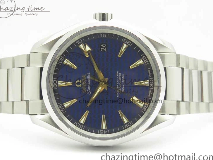 0202 Aqua Terra 150M SS VSF 1:1 Best Edition Blue Wave Textured Dial YG Hand on SS Bracelet A8500 Super Clone Sporty 8026